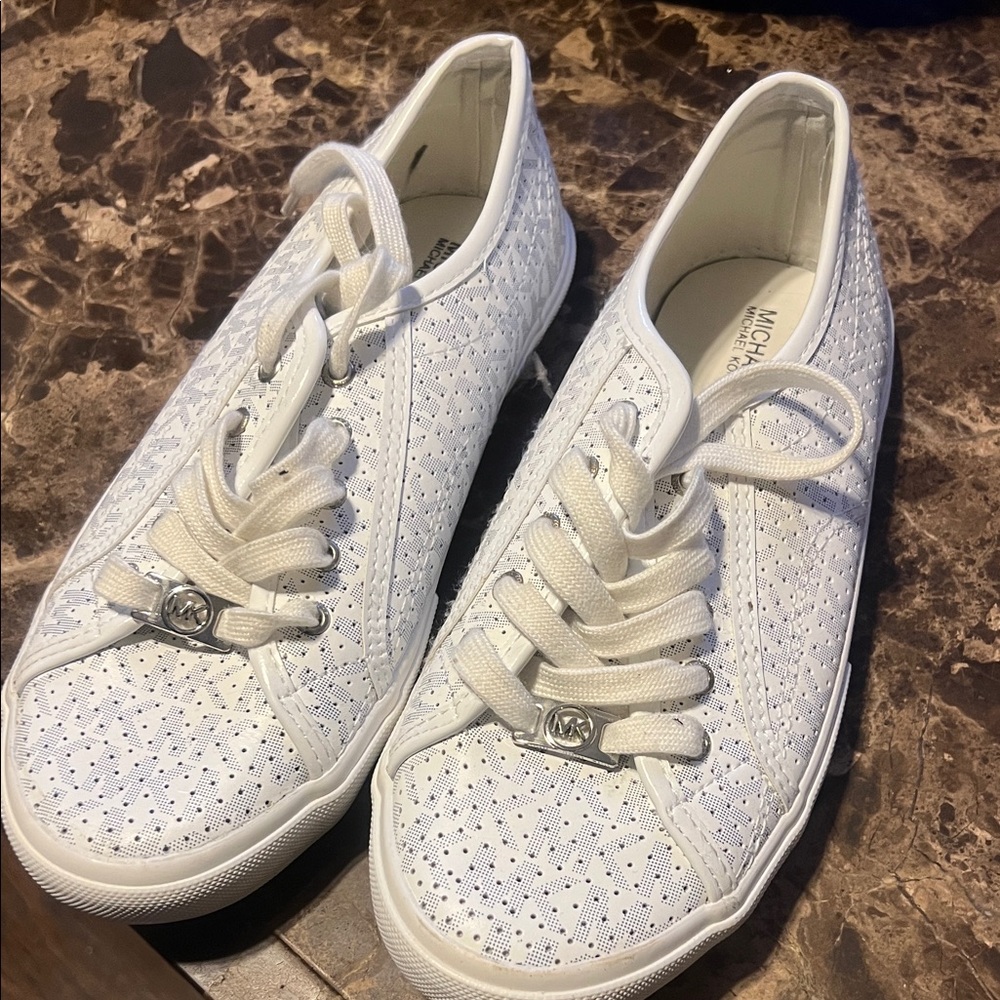 Michael Kors White Perforated Sneakers
